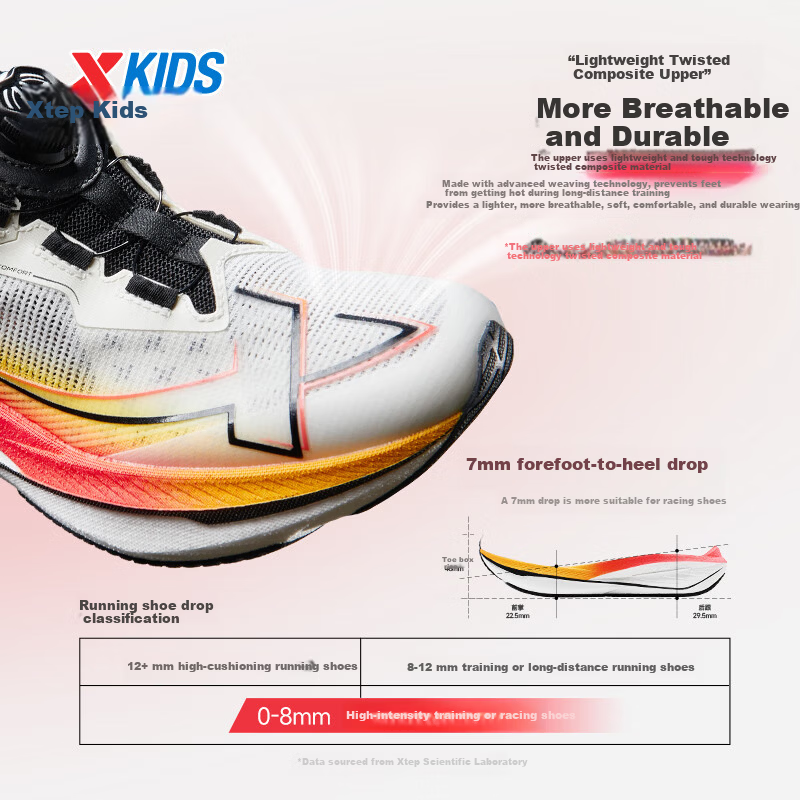 XTEP Kids Integrated 2.0 Boys Running Shoes Mesh Upper Sports Shoes Sail White/Mandarin Orange/Laser Red Size 39
