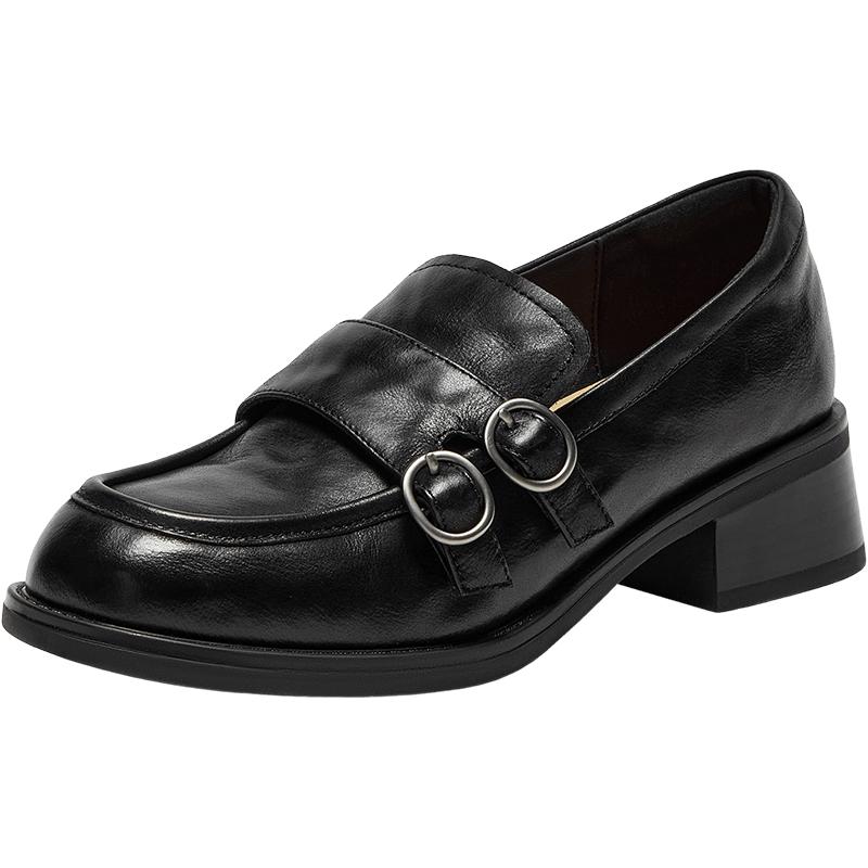 Bata Women's Loafers Spring Autumn Cowhide Commuting Chunky Heel Shoes 51536CA5 Black Size 37