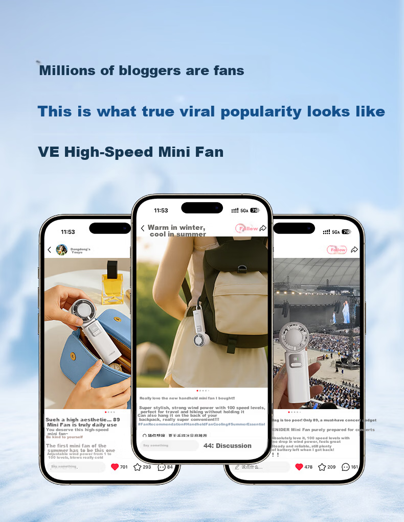 VENIDER 2026 Heavy-Duty Ice Cooling High-Speed Handheld Folding Mini Portable Outdoor Desktop USB Neck Hanging Rechargeable Silent Long-Lasting Fan for Students Dormitory 4