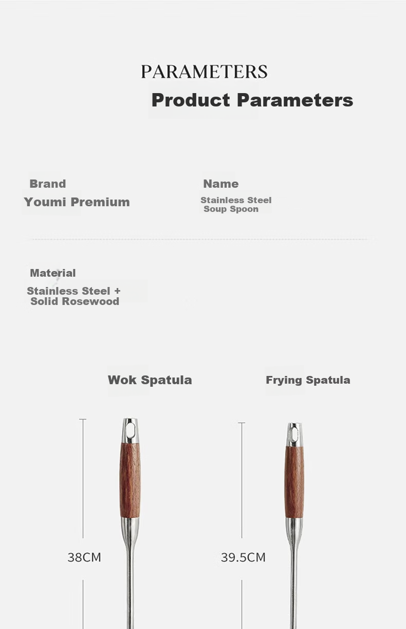 Momi Premium Stainless Steel Soup Spoon Large Cooking Spoon Extended Wooden Handle High Temperature Resistant Household Ladle 7