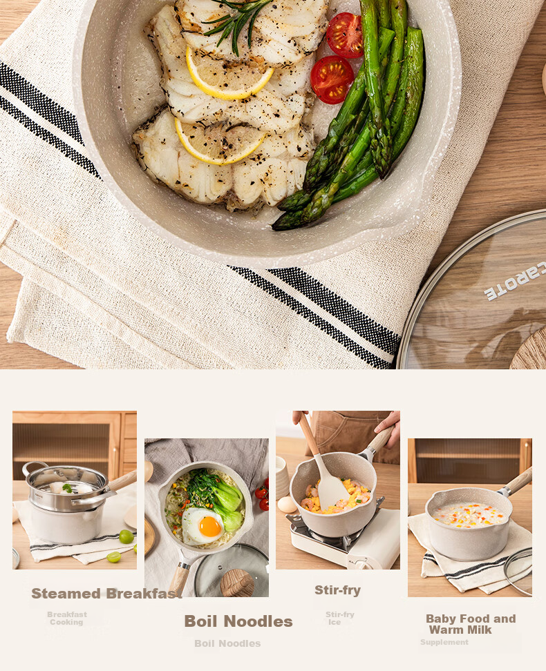 CaROTE Maifanshi Small Milk Pot, Baby Food Pot, Infant Frying And Cooking All-In Pot, Non-Stick Titanium Pot, Home Use Soup Noodle Pot, 18cm 13