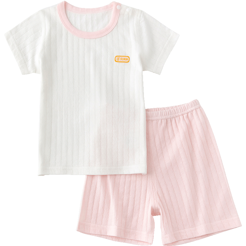 Babyprints Baby Short-Sleeve Set, Children's Pure Cotton Underwear, Home Wear, Summer Top And Shorts, 2-Piece Thin Pajamas, Pink, Size 90