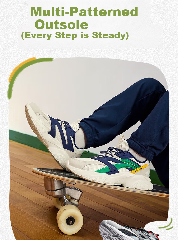 LI-NING Kids Casual Shoes Unisex Teen New Comfortable Shock Absorption Low-top Sports Sneakers 7