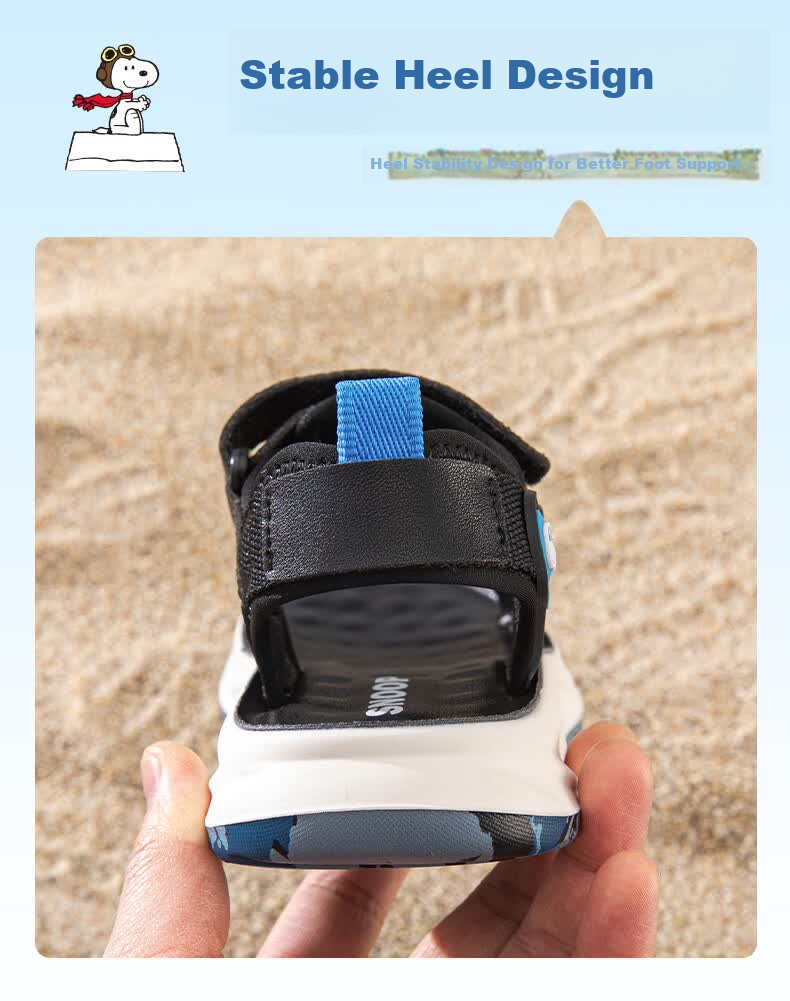 SNOOPY Boys' Beach Sandals Summer Breathable Open-Toe Casual Sandals for Kids 0108 Black Grey Size 33 6