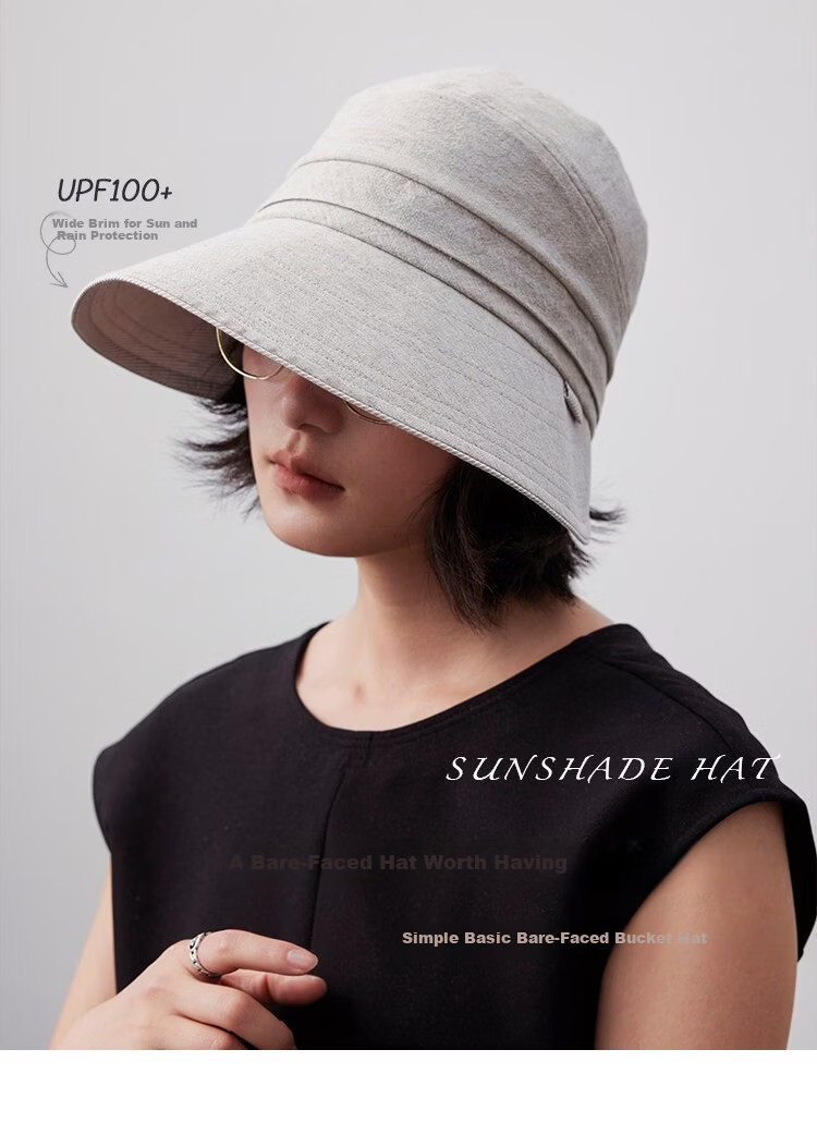 Lagur "Simple Japanese Style" Large Brim Cotton Bucket Hat with Ponytail Hole Sun Protection Foldable Sky Blue 2