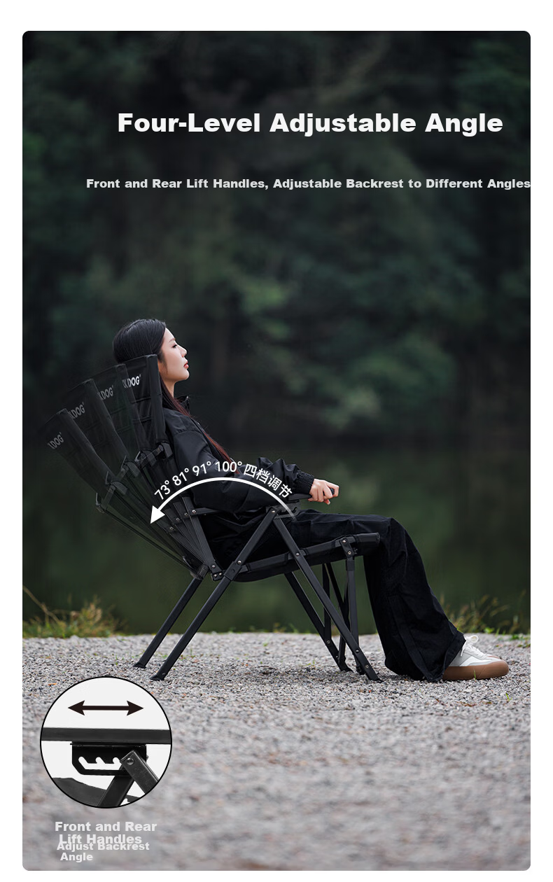 Black Dog Aluminum Alloy High-Back Folding Recliner Chair Leisure Picnic Fishing Stool Portable Camping Chair Night Black 7