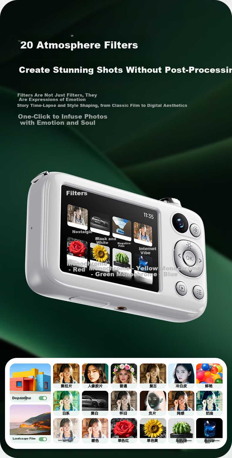 Aigo Patriot V1 New Flagship Dual Camera Selfie Student Digital Camera Birthday Gift for Girls Entry-Level Campus HD Travel Alternative CCD White 64GB 6