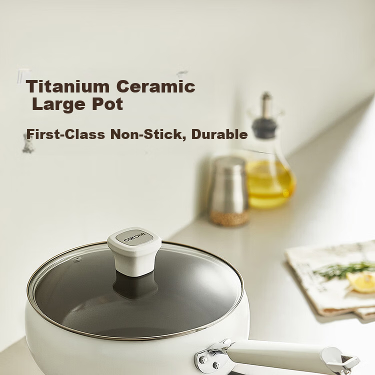 Carote Titanium Ceramic Non-Stick Wok Large Belly Pan 28cm Flat Bottom Stir-Fry Pan for Gas and Induction Cooktops 1