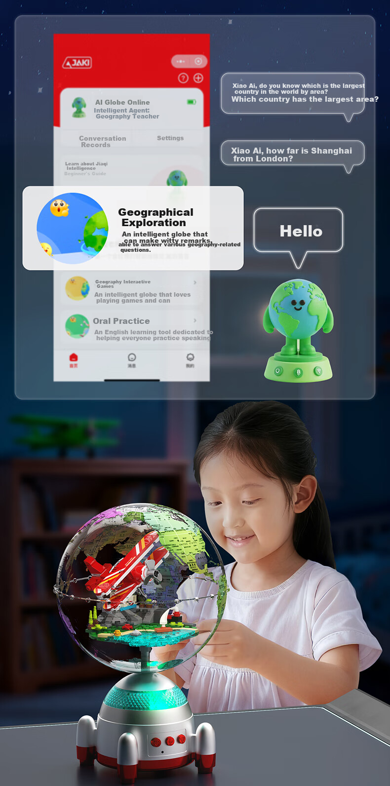 JAKI Building Blocks Assembled Dawn Sky Intelligent AI Globe Model Children's Toy Birthday Gift for Boys and Girls 9