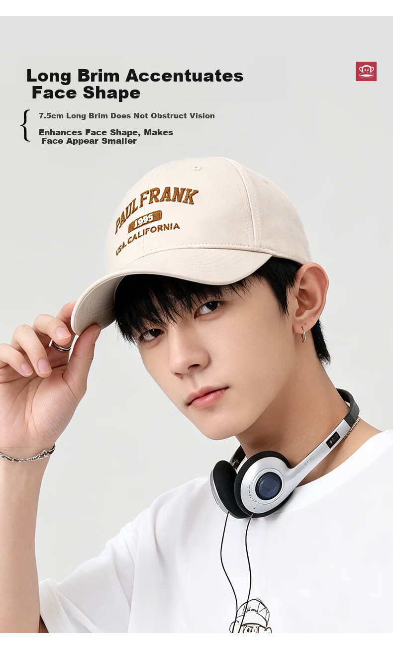Paul Frank Men's Summer Sun Protection Baseball Cap Duckbill Hat Trendy Versatile Letter Embroidered Cotton Sunshade Hat 4