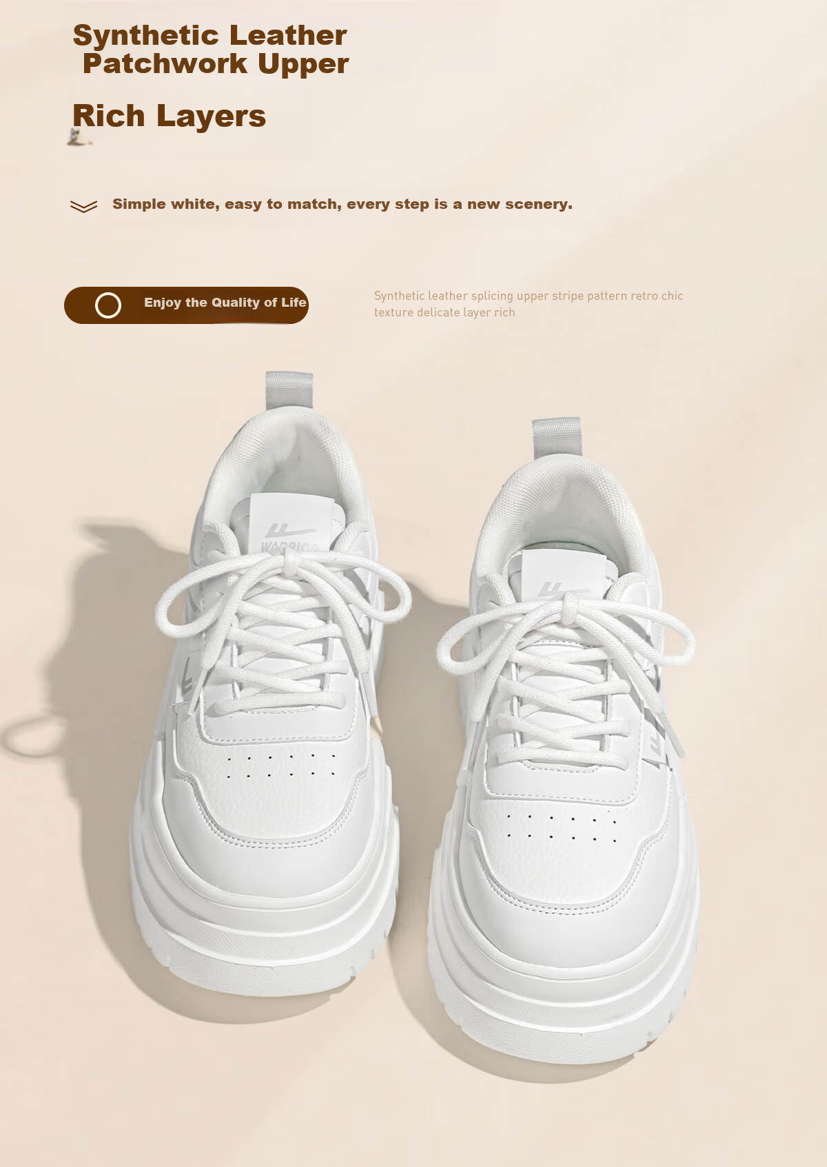 Warrior Women's White Lightweight Comfortable Soft Sole Sneakers Casual Student Sport Platform Shoes Size 35 6