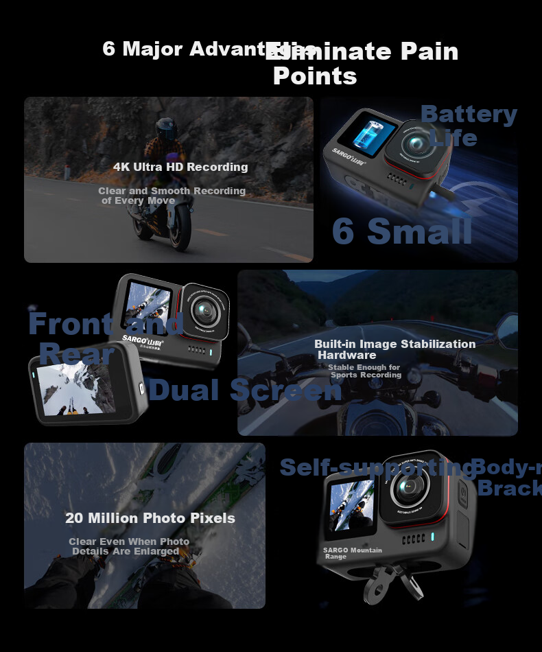 SANDOG A7 Sports Camera 4K HD Motorcycle Dash Cam Bicycle Helmet Vlog Riding Fishing Waterproof Outdoor Mini Camera 64G 2