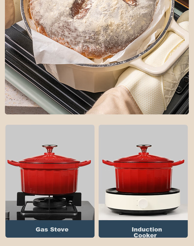 Kambach Enamel Cast Iron Soup Pot 3.5L Stew Braise Casserole Compatible with Induction and Gas Stoves 18