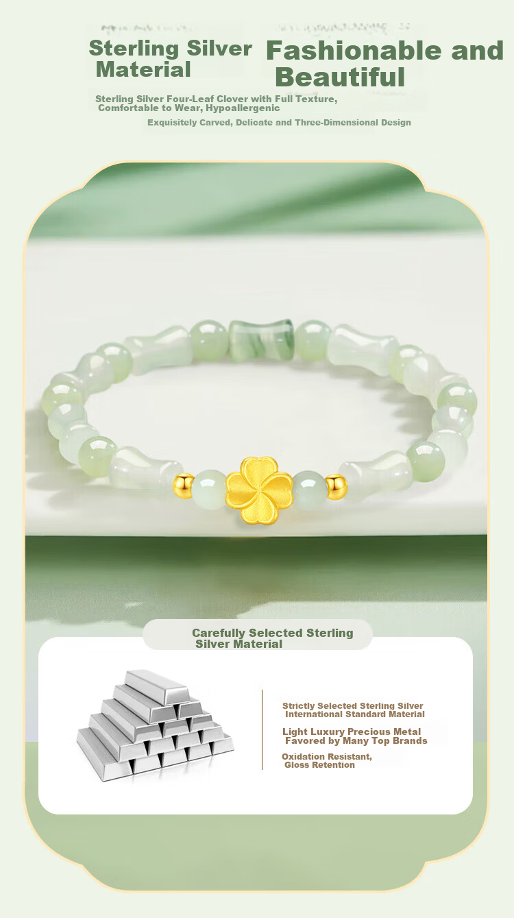 ALLOVE Bamboo Segment Four-Leaf Clover 999 Silver Bracelet for Women 2026 New Birthday 520 Valentine's Day Gift for Girlfriend Wife 3