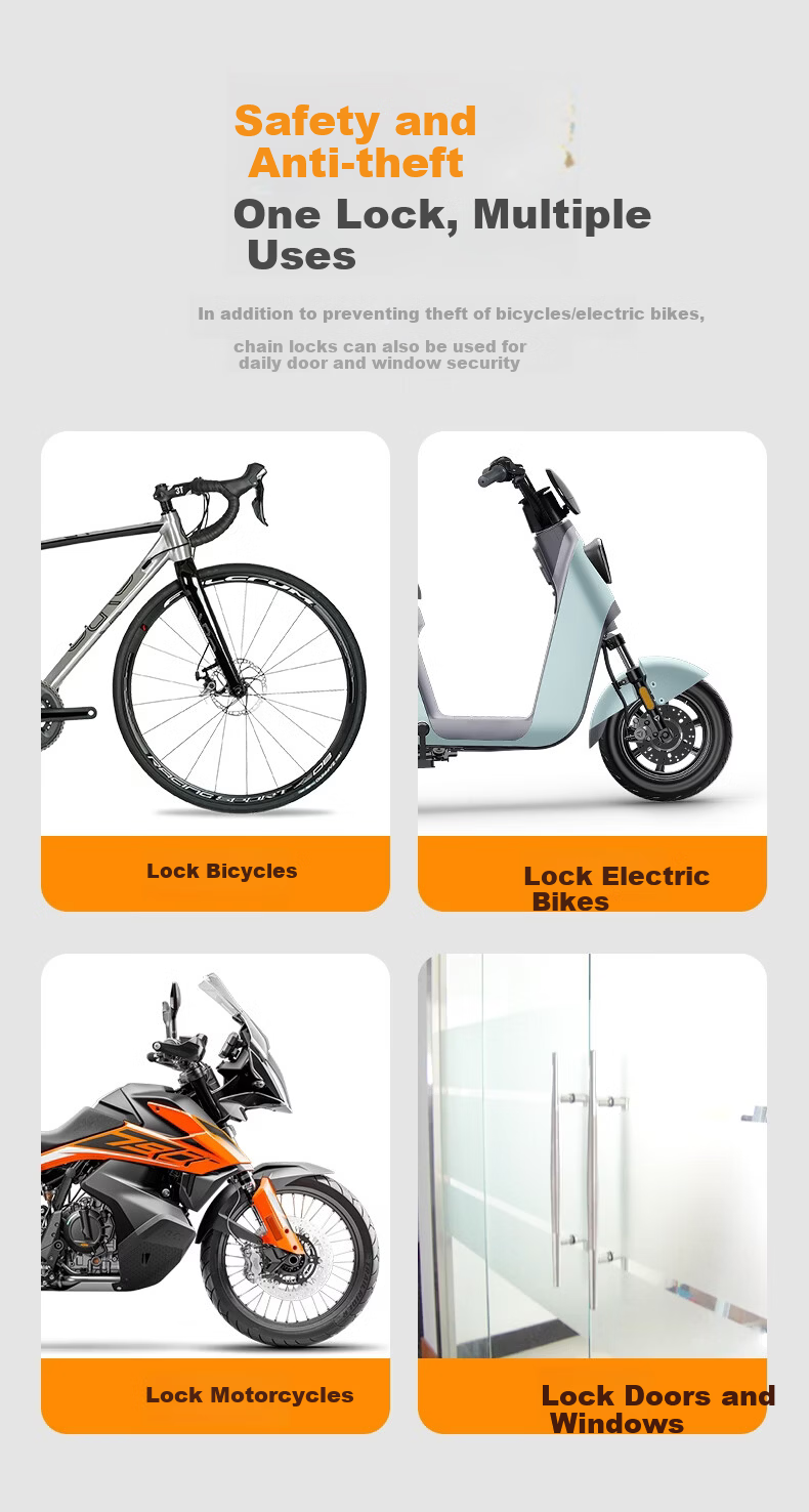 Huangchi Heavy-Duty Anti-Cut Chain Lock for Bicycle, Door, Glass Door, Electric Vehicle, Motorcycle, Anti-Theft 10