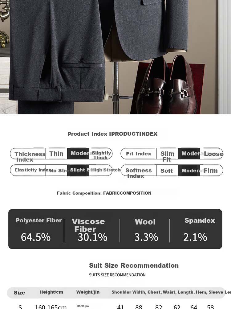 ROMON Wool Suit Set for Men Business Formal Wedding Attire Dark Gray 4XL (Blazer + Vest + Trousers) 2