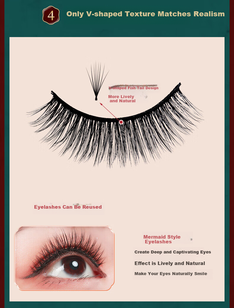 Yushang Jiaren Magnetic False Eyelashes 6 Pairs Glue-Free Reusable Magnetic Lash Newbie Makeup New Year Makeup Tool 8