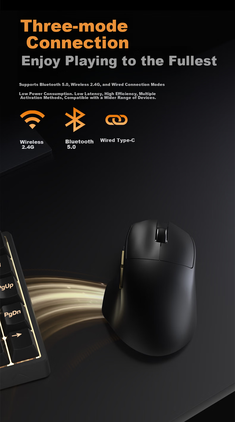 AULA V5 Mouse Large Medium Hand Wired/Wireless 2.4G/Bluetooth Tri-Mode Right-Handed Ergonomic Gaming Office PAW3311 Bauhinia Red 9