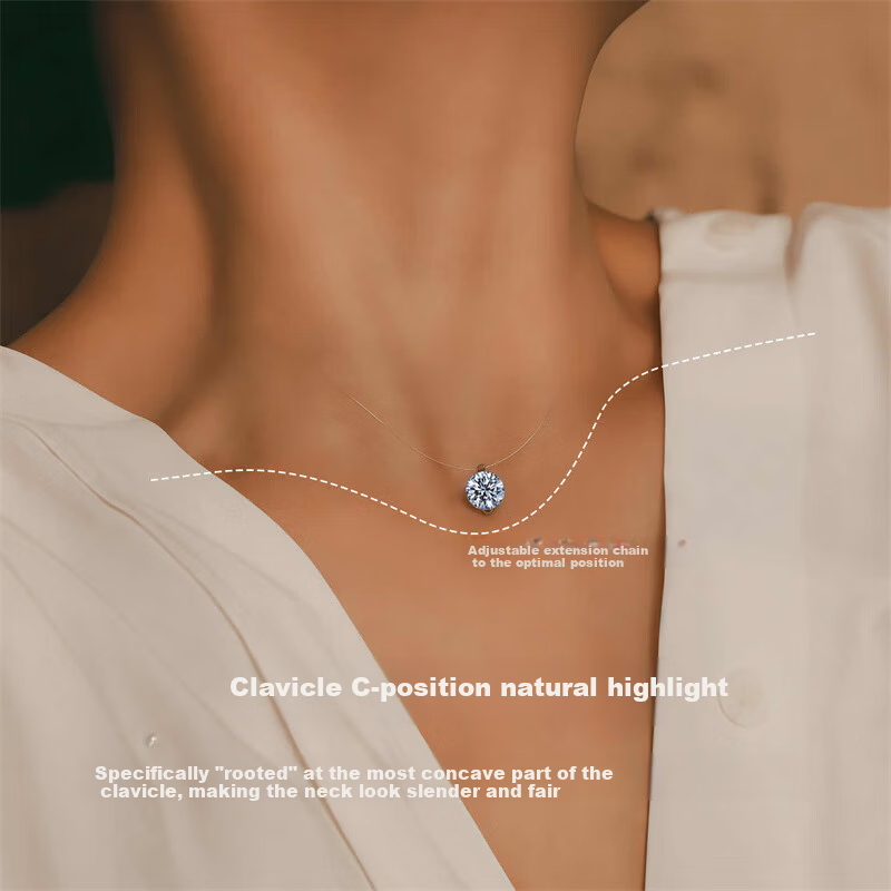 Dijing 520 Gift for Girlfriend Moissanite Necklace Mermaid Tear Pendant Invisible Transparent Fishing Line Clavicle Chain