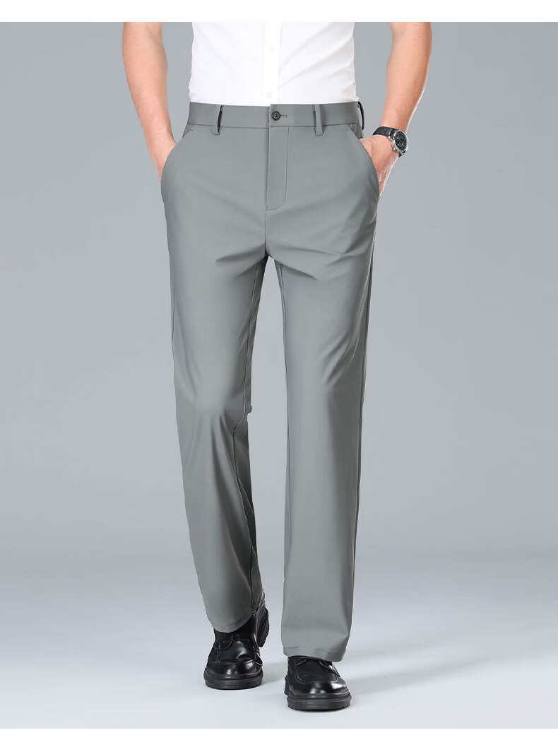 Romon High Elastic Wrinkle-Resistant Men's Summer Business New Ice Silk Thin High-End Straight-Leg Suit Casual Pants 23