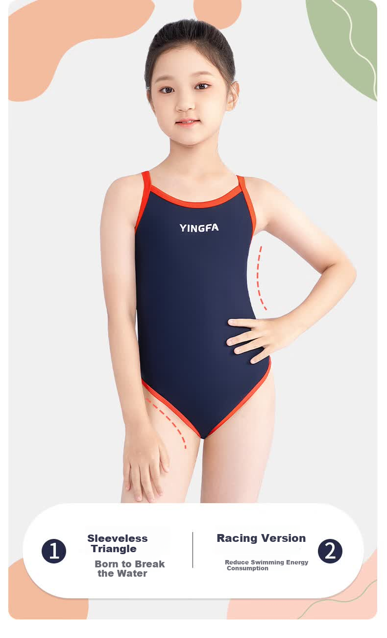 YINGFA Kids Girls One-Piece Triangle Professional Swimsuit Vacation Student Racing Training Swimwear 6