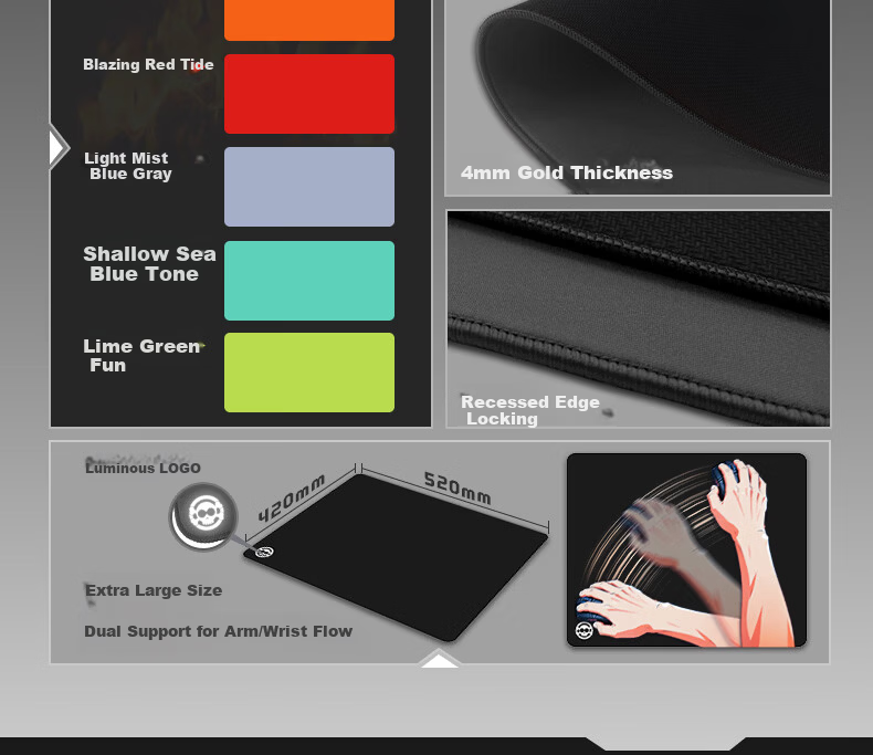HELLFIRE Gaming Mouse Pad Fast Response FPS Delta Large 520x420x4mm Ultra-Narrow Dense Edge Smooth Surface 4