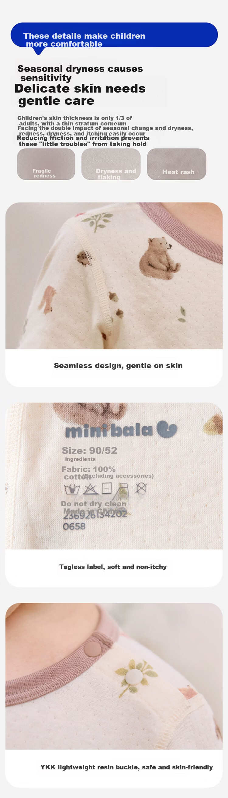 Mini Bala Kids Underwear Set Boys Girls Baby High-Waist Belly Protection Autumn Clothes Breathable Skin-Friendly Pajamas 2026 New Arrival 3