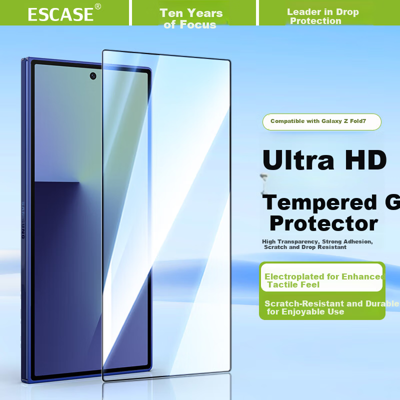 ESCASE Tempered Glass Screen Protector for Samsung Z Fold7 Full Coverage HD Transparent Anti-Drop Scratch-Resistant Outer Screen Film