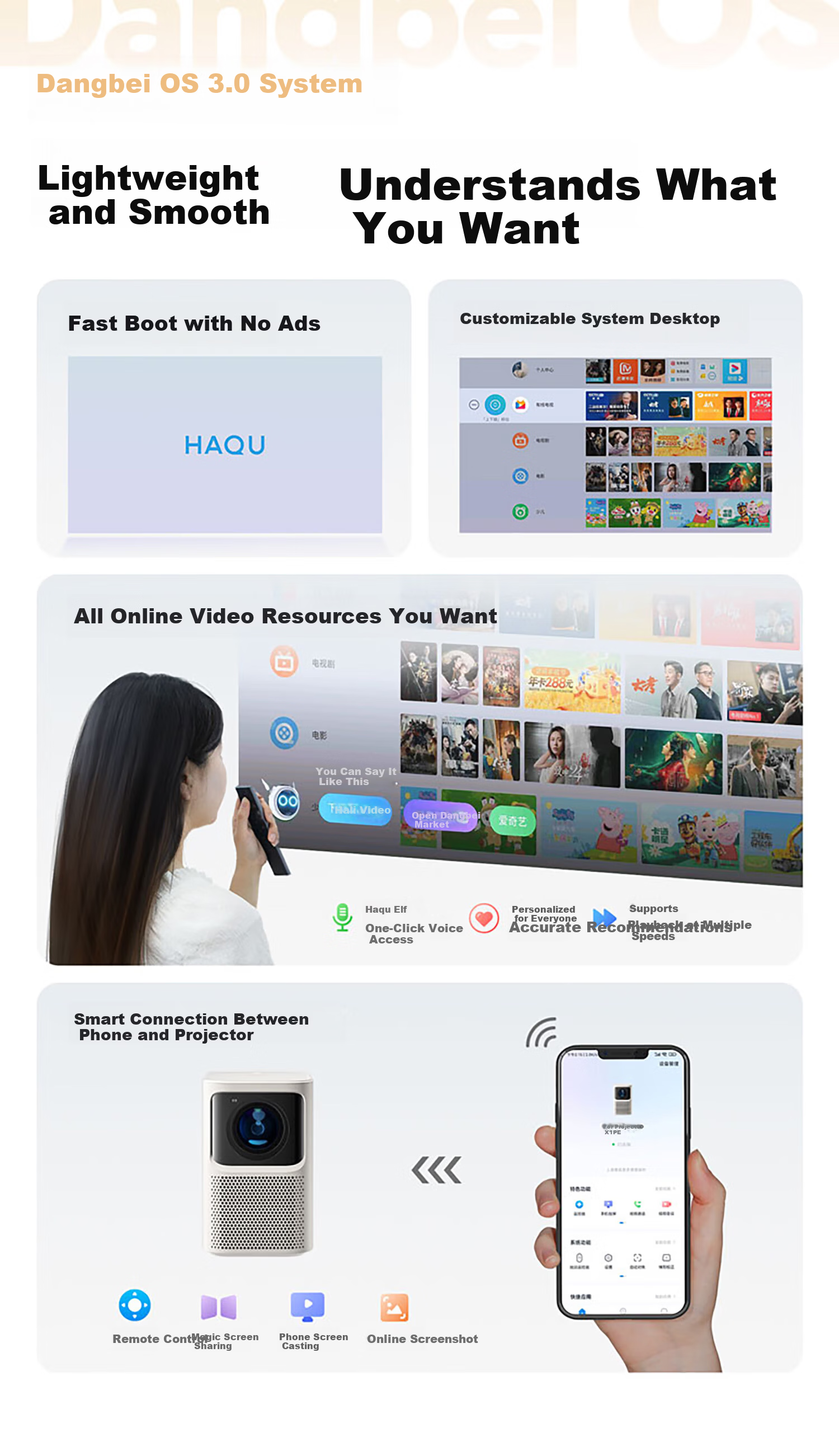 Haqu K3 Pro Home Projector 1080P HD 8K Decoding Smart Portable Bedroom Home Theater Projector (Supports Motion Compensation AI Projection) 9