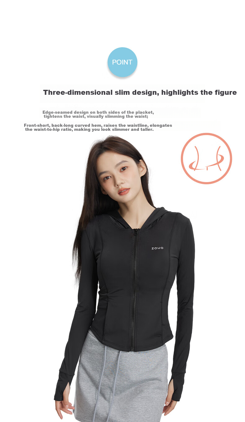 Zauo [Xiangxiu Same Style] Korean Zauo Slim Fit Sun Protection Jacket for Women Ice Cooling Breathable Original Yarn Sunproof Hoodie Coat 9