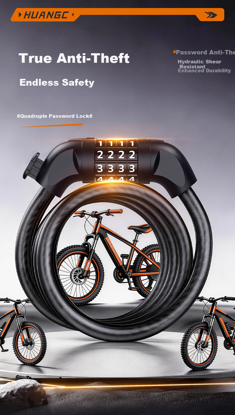 Huangchi Bicycle Lock [125cm Extended Anti-Theft] Four-Digit Combination Lock Uncuttable for Electric Bikes and Glass Doors 4