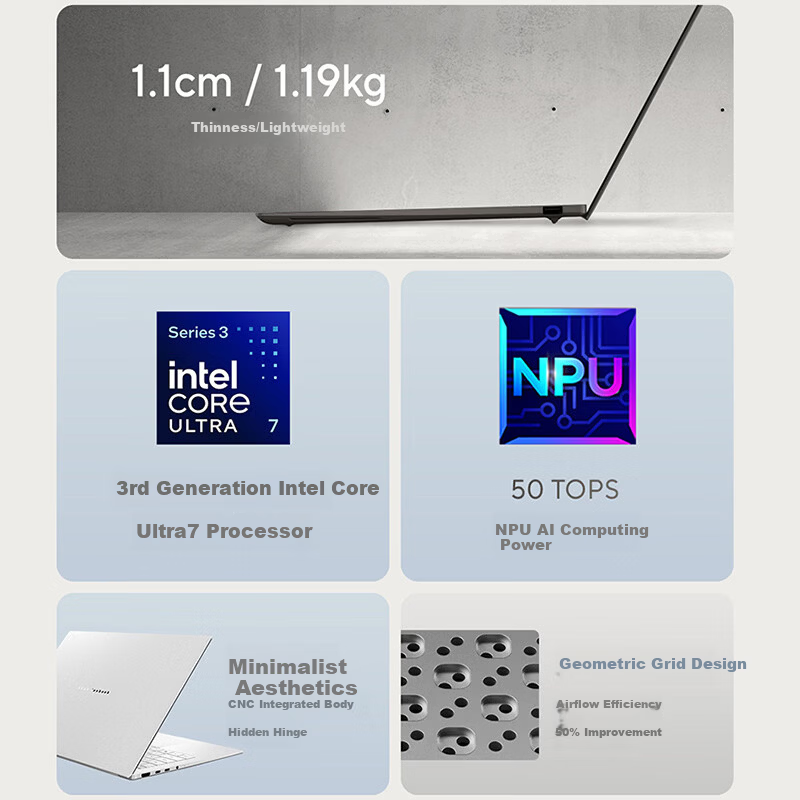 ASUS Lingyao 14 Air 2026 New 3rd Gen Core Ultra7 2.8K 1100nits OLED Ultra-thin 14-inch 1.1cm AI Laptop