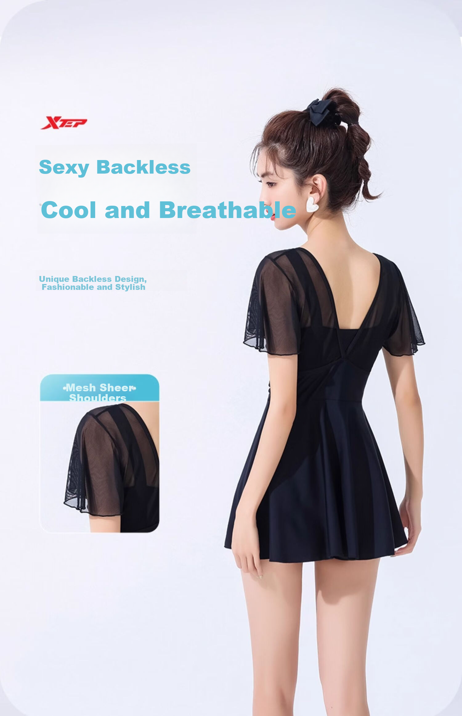 Xtep Women's Sunscreen One-Piece Skirted Swimsuit Slimming Tummy Control Conservative Plus Size Swimwear for Curvy Girls Vacation Hot Spring 8