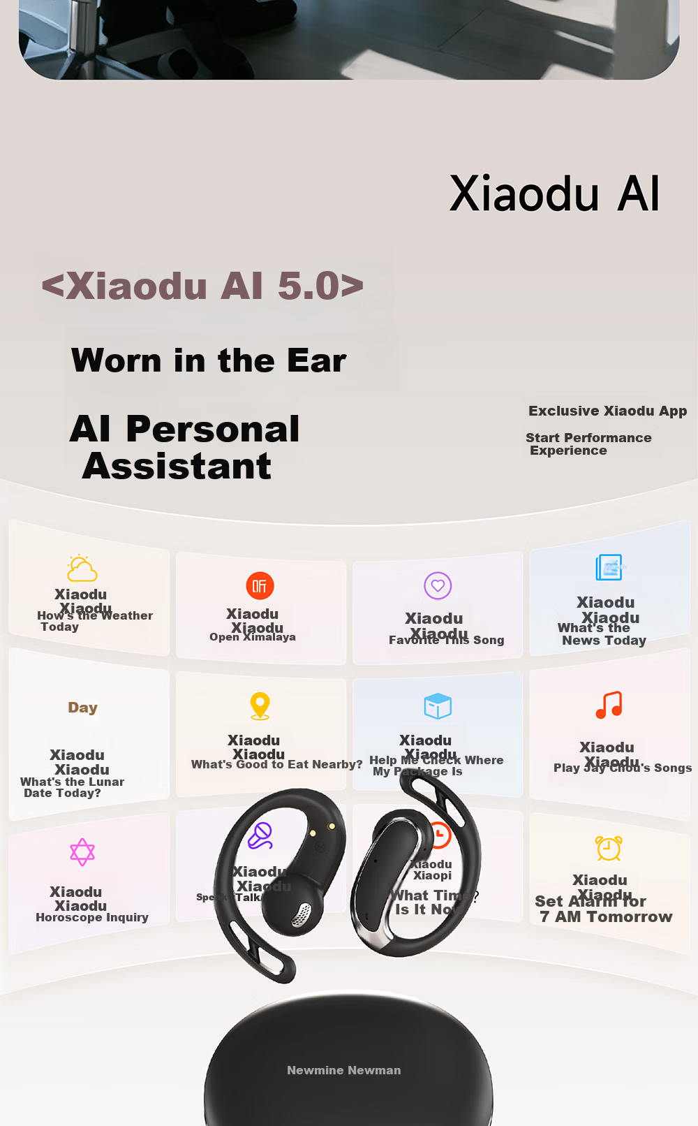 Newmine M17 Premium Sports Bluetooth Earphones Ear-Hook AI Translation Earbuds XiaoDu 5.0 Bone Conduction Wireless Bluetooth 6.0 Noise Cancelling Non-In-Ear Ink Black 4