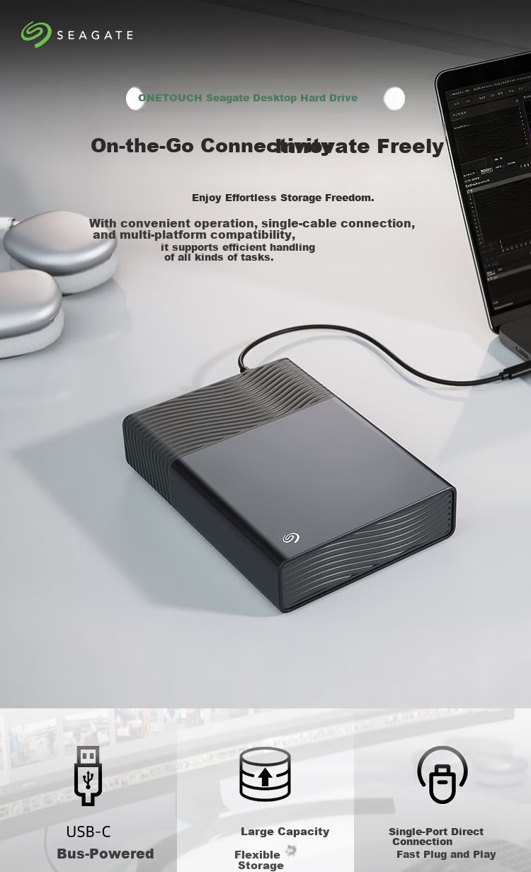 SEAGATE FireCuda Gaming Desktop Hard Drive 8TB Xbox Certified USB-C Bus-Powered RGB Lighting Plug and Play Original Data Recovery 1