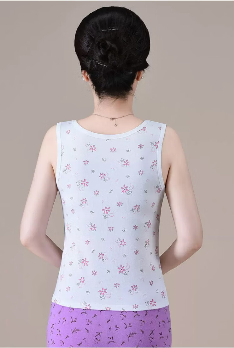 Langsha Elderly Women's Cotton Vest with Chest Pad, Plus Size Summer Thin Undershirt for Middle-aged and Senior Women 14