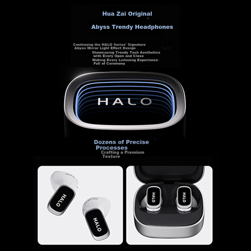 EDIFIER Halo Buds Abyss Cyber Trend Semi-In-Ear Bluetooth Earphones RGB Lighting Long Battery Life Low Latency Compatible with Apple Huawei Xiaomi Breakthrough Black
