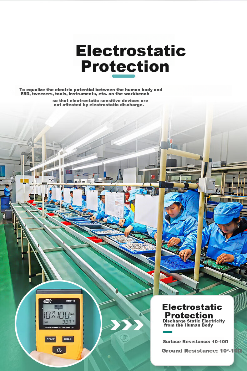Mars Tiger Anti-Static Workbench Mat Non-Slip High Temperature Resistant Rubber Mat for Factory Laboratory Repair Electronics Assembly Line 0.6m*1.2m*2mm Green Cuttable 3