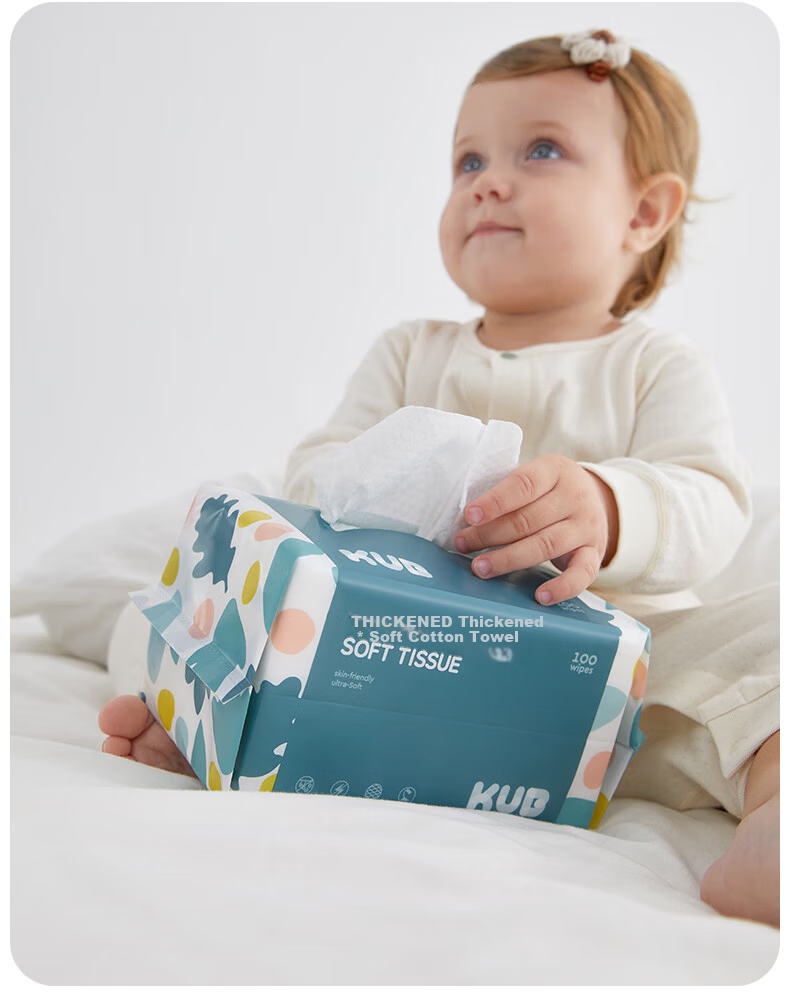 KUB Baby Face Wipes Dual-Use Dry and Wet Thickened Large Size 100 Sheets * 6 Packs Suitable for Hands, Mouth, and Diaper Area, Also for Adults 4