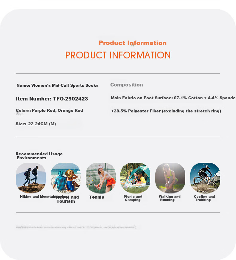 TFO 5th Generation Outdoor Socks Breathable Hiking Mountaineering Durable Sports Socks B2902423 Women's Orange Red L 4