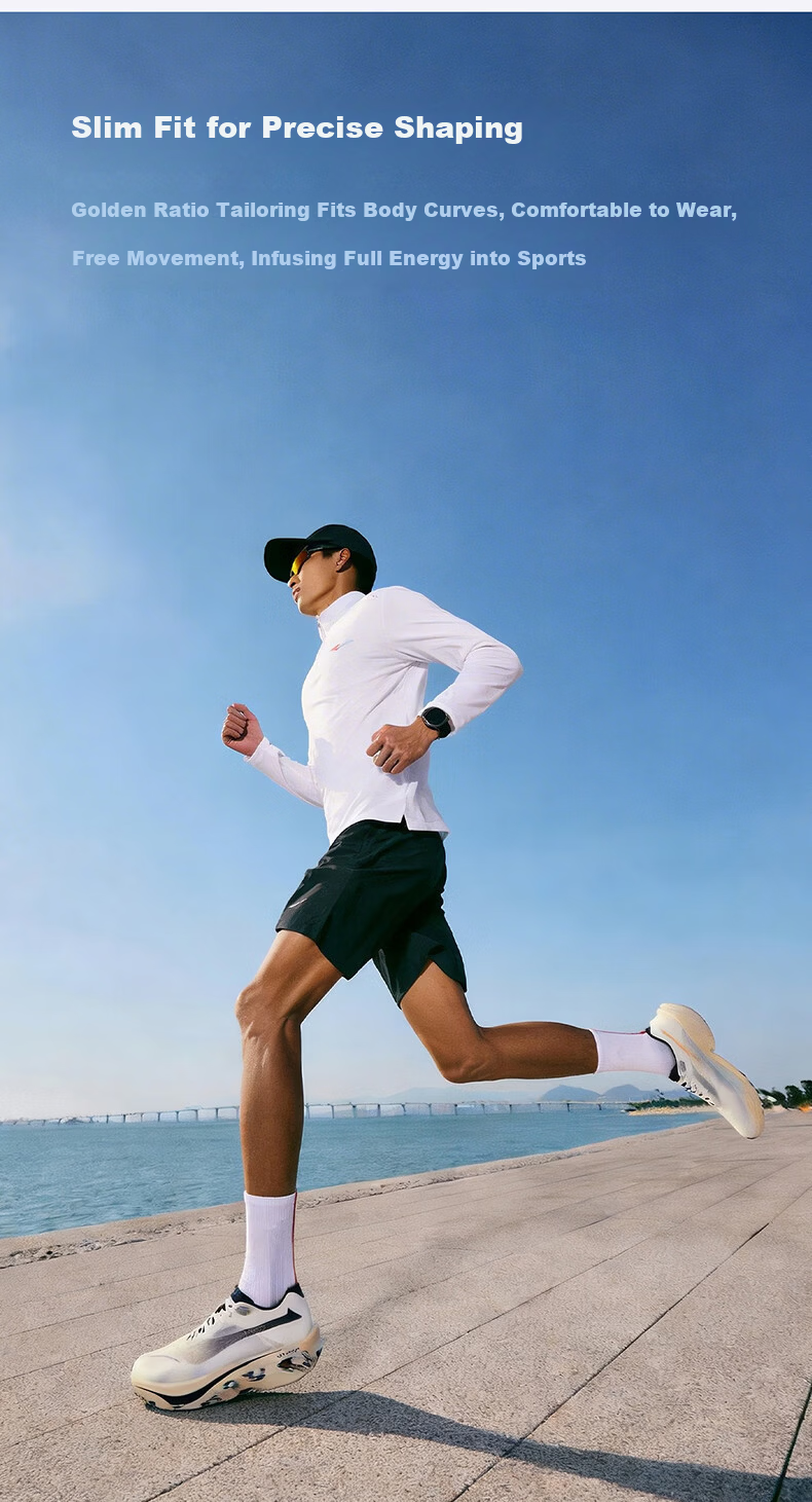 ERKE Feihong Half-Zip Long T-Shirt, Summer Sports Knit Quick-Dry Long Sleeve T-Shirt, Casual Running Shirt, Fashionable Slim-Fit Top 7