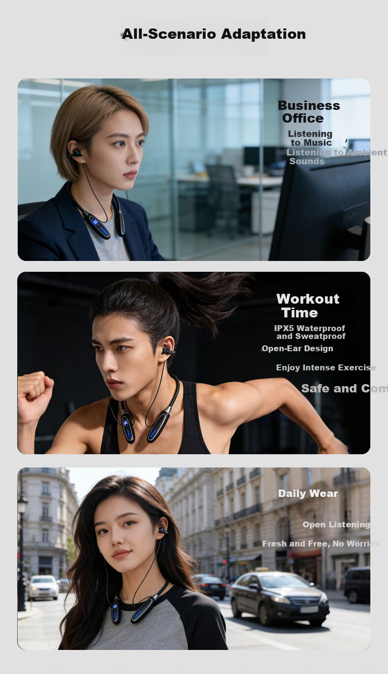 EZHK Neckband Bluetooth Earphones 2026 Latest Long Battery Life Men's Sports Wireless Running Noise-Cancelling Waterproof Neck-Hanging Earbuds Comfortable for Long Wear 7