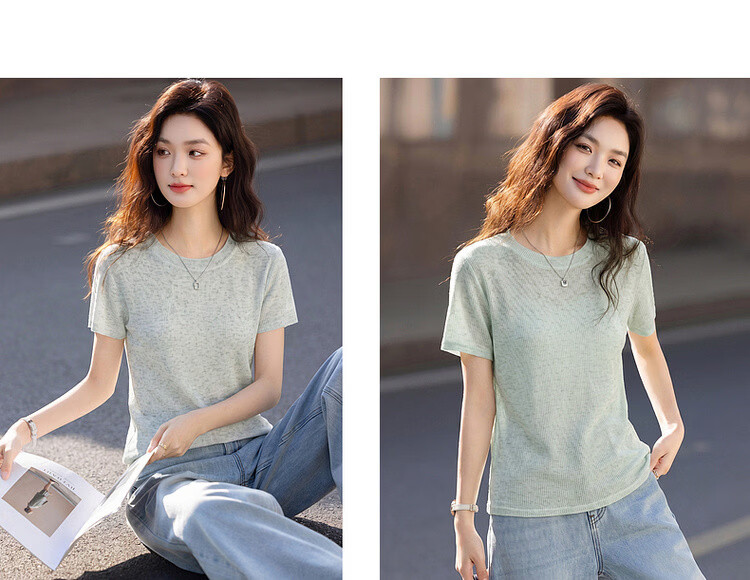Demana Breathable Linen Summer Lightweight Mesh Round Neck Short Sleeve Slim Fit Casual Women's T-Shirt 18