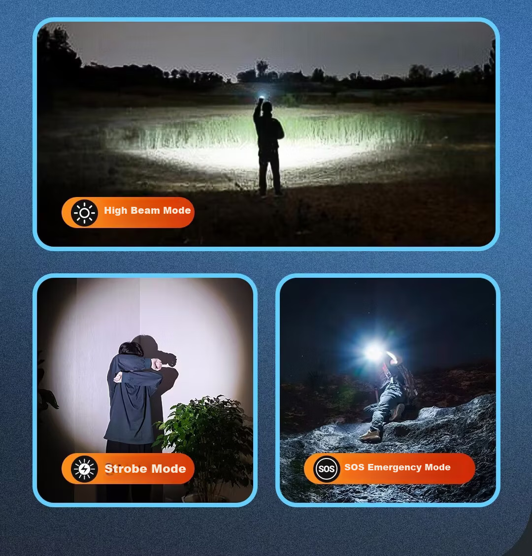 Deli Zoomable Flashlight High Brightness Long Battery Life Waterproof Rechargeable Outdoor Emergency Camping Light 9