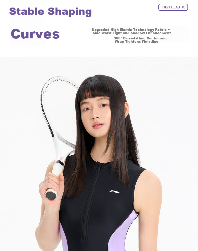 LI-NING Women's Premium 2026 New One-Piece Square-Leg Specialized Sun-Protective Racing Swimsuit 1332 Deep Purple XL 10