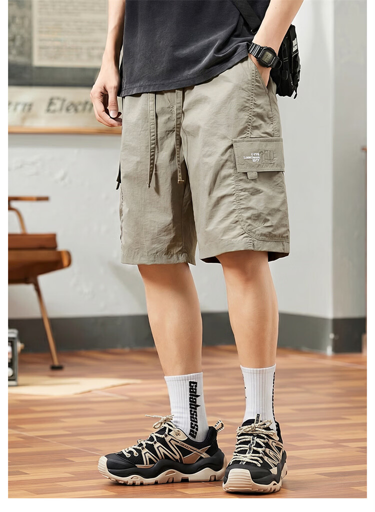MARK FAIRWHALE Men's Summer Ice Silk Thin Sports Shorts Quick-Dry Casual Knee-Length Pants Khaki 3XL 2