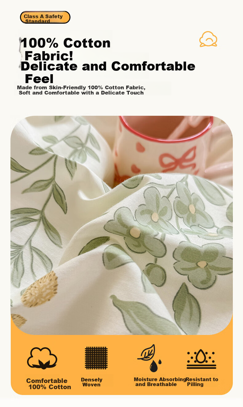AVIVI Class A Pure Cotton Duvet Cover, Single Piece, Dormitory Single Bed Sheet, Pure Cotton, 150x200cm Duvet Cover, Single Piece, Huakai 3