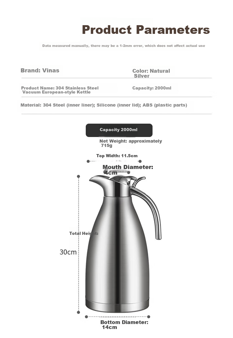 Vinas Stainless Steel Insulated Thermos 2L Large Capacity Commercial Hot Water Bottle Dormitory Insulated Flask 9