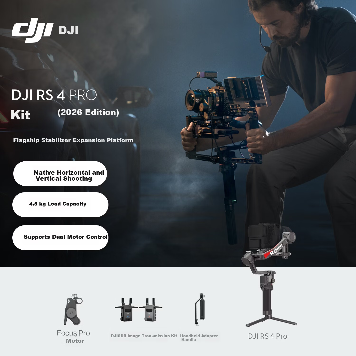 DJI RS 4 Pro (2026 Edition Kit) Ronin Handheld Gimbal Stabilizer 4.5kg Load Flagship DSLR Gimbal