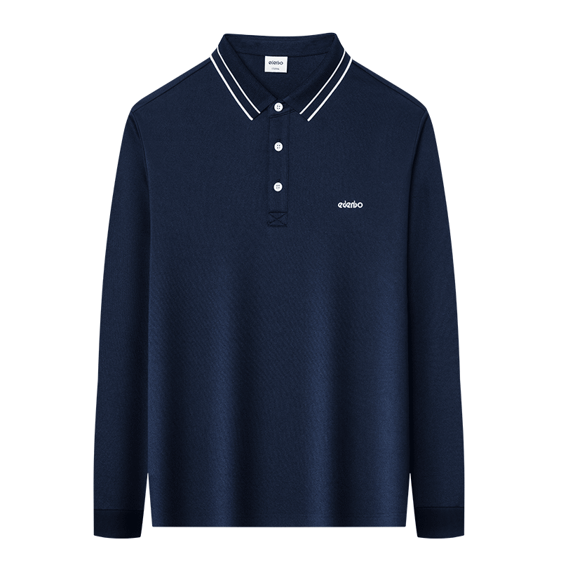 Edenbo Men's Long Sleeve Polo Shirt Cotton Mulberry Silk Navy Blue 180/96A (2XL)